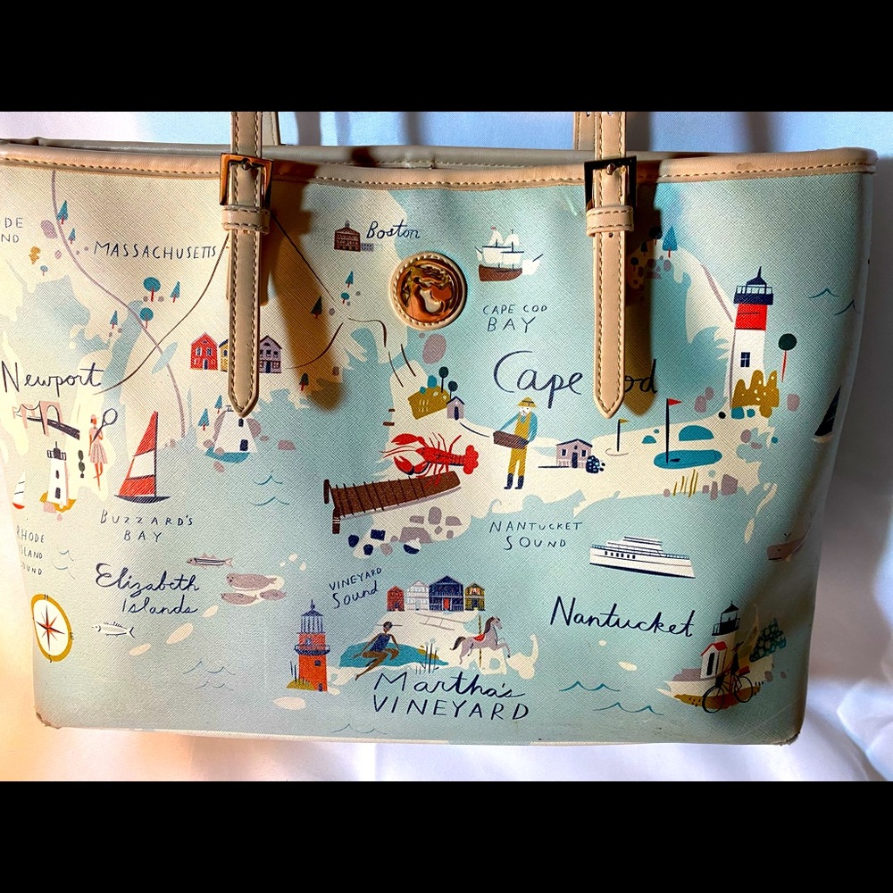 Spartina 449  Northeast Harbor Map Tote Bag with Long Island and Cape Cod area